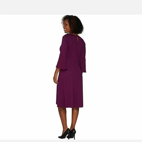 Halston Ponte Fit and Flare Bell Sleeve Dress NWOT - Picture 2 of 12